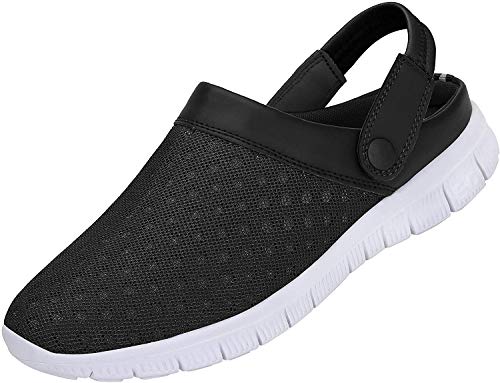 VIPBQO Sommer Unisex Atmungsaktiv Clogs Flach Hausschuhe Mesh Slippers Muffin Drag Pantolette Outdoor Strand Schuhe rutschfest Hollow Sandalen (44,Schwarz) von VIPBQO