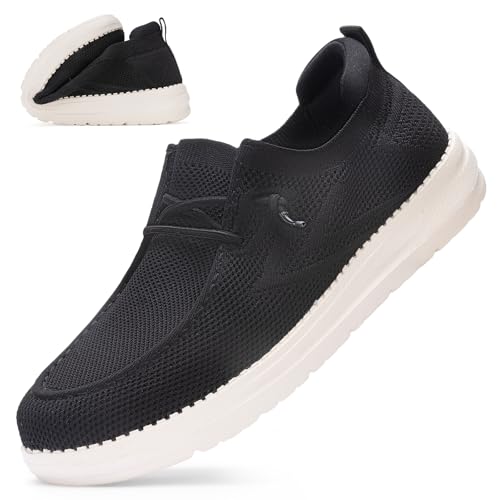 VIPFOX Diabetiker-Schuhe mit breiter Zehenpartie, extra breite Breite, Herren-Slipper und Slip-Ons, Fußgewölbeunterstützung, Plantarfasziitis, Wanderhalbschuhe, Schwarz, 45.5 EU von VIPFOX