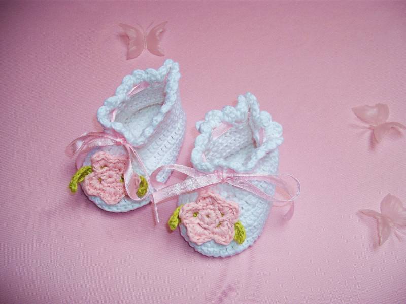 Babyschuhe Häkelschuhe Weiß Taufe Babyschuhe Häkelschuhe Weiß Taufe von VIPMama