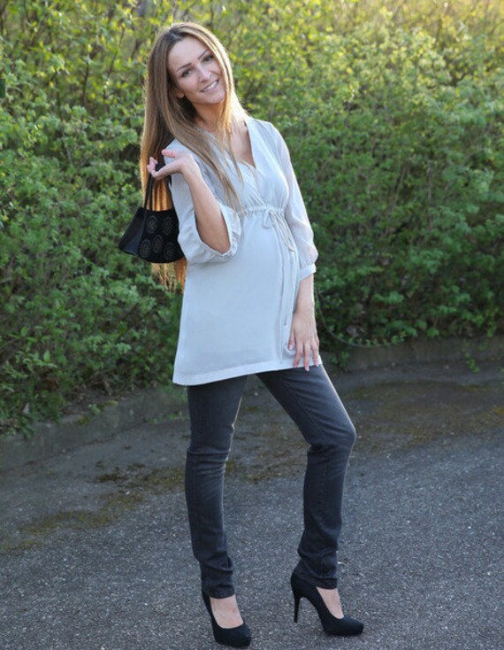 Umstandsbluse Gr. 38/40 Tunika Chiffon Yg Grau Umstandsmode von VIPMama
