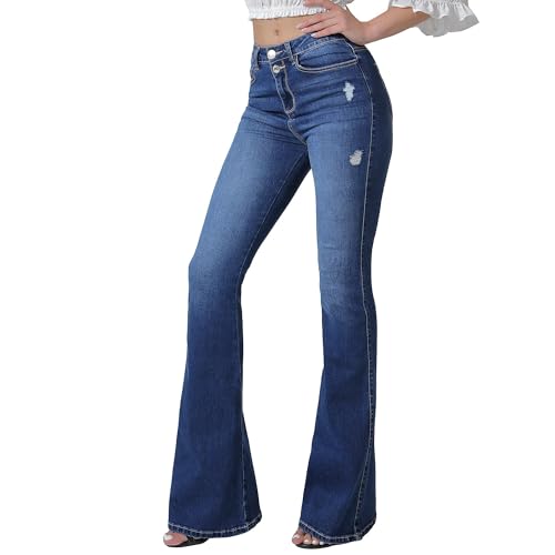 VIPONES Bell Bottom Jeans für Frauen Flare Jeans High Waist Stretch Slimming Destoryed Wide Leg Denims - - Groß von VIPONES