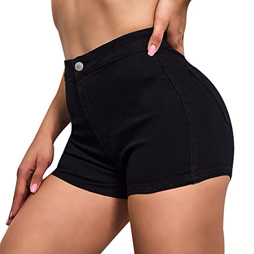 VIPONES Jeans-Shorts für Damen, hohe Taille, dehnbar, sexy, Po-Lifting, heiße Denim-Shorts, Schwarz, X-Klein VIPONES Jeans-Shorts für Damen, hohe Taille, dehnbar, sexy, Po-Lifting, heiße Denim-Shorts, Schwarz, X-Klein von VIPONES