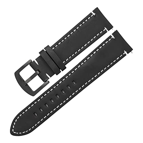 CAREG Echte Leder -Uhrenbänder Vintage 6 Farben Gürtel 20mm 22 mm kompatibel mit GT3 2 Pro Gear S3 Frauen Männer Cowide Watch Band Armband Accessoires Durable ( Color : Black-Black , Size : 20mm ) von VIQUTRG