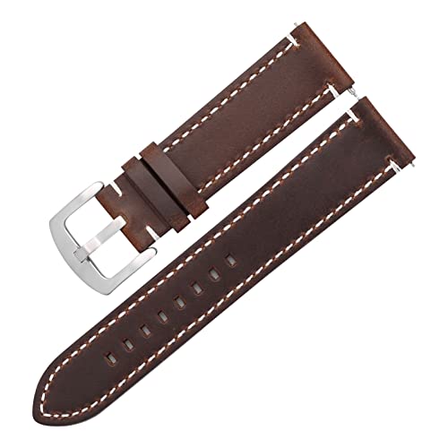 CAREG Echte Leder -Uhrenbänder Vintage 6 Farben Gürtel 20mm 22 mm kompatibel mit GT3 2 Pro Gear S3 Frauen Männer Cowide Watch Band Armband Accessoires Durable ( Color : Dark brown-Silver , Size : 22mm von VIQUTRG