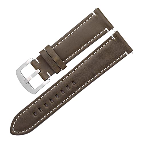 CAREG Echte Leder -Uhrenbänder Vintage 6 Farben Gürtel 20mm 22 mm kompatibel mit GT3 2 Pro Gear S3 Frauen Männer Cowide Watch Band Armband Accessoires Durable ( Color : Green-Silver , Size : 22mm ) von VIQUTRG