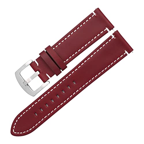 CAREG Echte Leder -Uhrenbänder Vintage 6 Farben Gürtel 20mm 22 mm kompatibel mit GT3 2 Pro Gear S3 Frauen Männer Cowide Watch Band Armband Accessoires Durable ( Color : Red-Silver , Size : 20mm ) von VIQUTRG