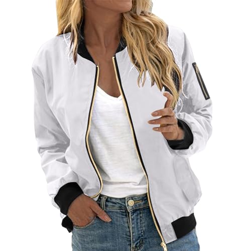 Blouson Damen, Herbst Solid Kurze Outdoorjacke Schwarz Kuschelige Übergangsjacke Frühlingsjacke Casual Langarm XL Fliegerjacke Reißverschluss Leichte Blouson Jacke Pilotenjacke Bomberjacke von VIRACIN