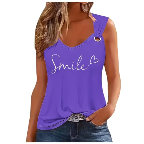 VIRACIN Damen Tank Top Sport Sommer Blusetops Tops Bedruckte Elegant Trägertop Tanktops Sexy Kurz Ärmellose Shirt Oberteile Lässig Baumwolle Damentop Slim Fit Shirts von VIRACIN