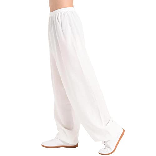 VIRACIN Tai Chi Hose für Herren und Damen, Kampfsporthose, Kung-Fu-Hose, Yoga-Laterne, Jogginghose, Weiß-XXL von VIRACIN