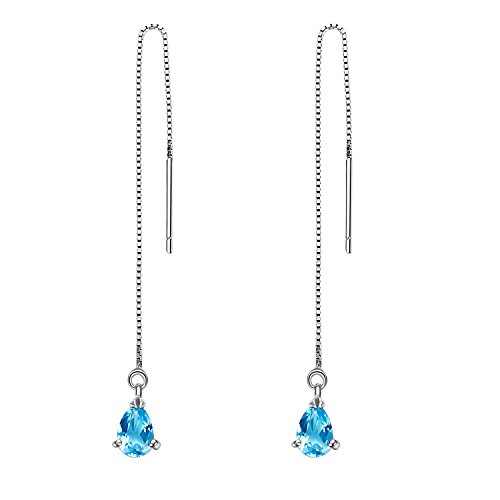 Lang Ohrringe für Damen Mädchen 925 Sterling Silber mit tropfenförmige blau topas ohrringe weißgold von Forfamilyltd