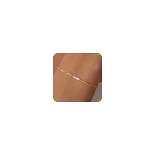 VIROMY Birthstone Armbänder für Frauen, Dainty Box Link Birthstone Armband Schmuck Geburtstagsgeschenke für ihre Mutter Frau Freundin Jahrestag Freundschaft Schmuck(October) von VIROMY