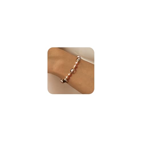 VIROMY Armband Damen Armband aus 14 Karat vergoldetem mit rosa Perlen und Kristallen Minimalistischen Schmuck für Sie von VIROMY