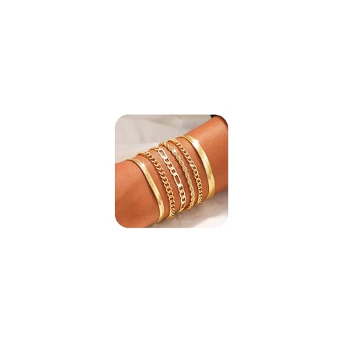 VIROMY Gold Armbänder für Frauen 14K Gold Uberzogene Stapelbare Armbänder Fischgräten Box Twisted Rope Cuban Chain Dainty Layered Schmuck für Frauen von VIROMY