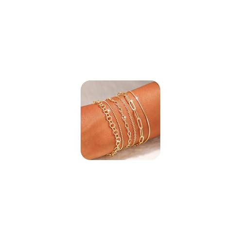 VIROMY Gold Armbänder für Frauen 14K Gold plattiert Geschichtet Stapelbar Armbänder Fischgrät-Satelliten Perlen Box einstellbar Kuba Link Kette Armband-Set für Frauen von VIROMY