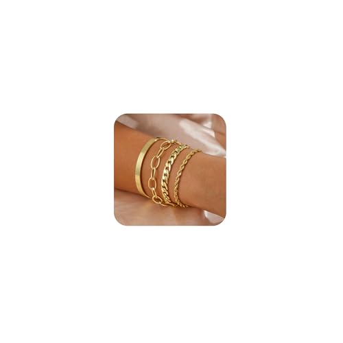 VIROMY Gold Armbänder für Frauen 14K Vergoldet Zarte Multi-Layer Gestapelt Zirkonia Armband Schlange Kubanische Schmuck Geschenke für Frauen(style5) von VIROMY
