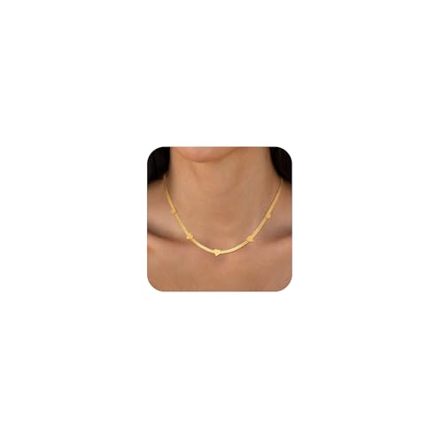 VIROMY Halskette Damen Gold Fischgräten Herz Halsketten 14K Edelstahl Verstellbare Halsketten Runder Halsschmuck von VIROMY