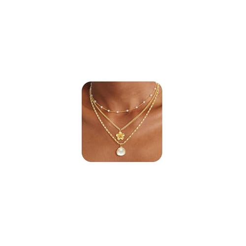 VIROMY Halskette Gold Damen 14k Vergoldet Blume Anhänger Halskette Charme Perle Anhänger kubanische Kette Zart Jeden Tag Schmuck Geschenke für sie VIROMY Halskette Gold Damen 14k Vergoldet Blume Anhänger Halskette Charme Perle Anhänger kubanische Kette Zart Jeden Tag Schmuck Geschenke für sie von VIROMY
