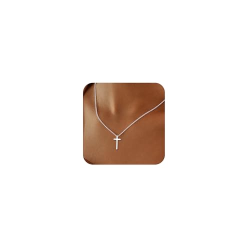 VIROMY Kreuz Kette Damen 14K Gold plattiert Kubanische Kette Kreuz Halskette Minimalistischer Christlicher Schmuck Geschenke für Frauen von VIROMY