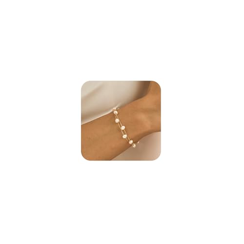 VIROMY Perlen Armband Damen 14K Gold Plattiert Double Layers Pearl Armband Zierliche Schmuck Geschenke für Sie von VIROMY