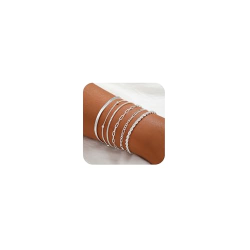 VIROMY Silber Armbänder für Frauen Silber 925 Uberzogene Stapelbare Armbänder Fischgräten Box Twisted Rope Cuban Chain Dainty Layered Schmuck für Frauen von VIROMY