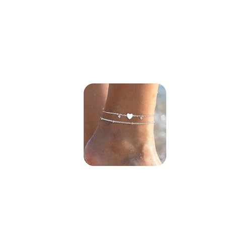 VIROMY Silber Fußkettchen für Frauen 14K Silber Plattiert Geschichtet Herz Zirkonia Fußkettchen Zierlich Perle Fußkette Sommer Strand Schmuck VIROMY Silber Fußkettchen für Frauen 14K Silber Plattiert Geschichtet Herz Zirkonia Fußkettchen Zierlich Perle Fußkette Sommer Strand Schmuck von VIROMY