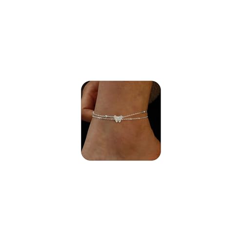 VIROMY Silber Fußkettchen für Frauen 14K Versilbert Geschichtet Glänzend Schmetterling Zirkonia Fußkettchen Zierlich Perlen Fuß Kette VIROMY Silber Fußkettchen für Frauen 14K Versilbert Geschichtet Glänzend Schmetterling Zirkonia Fußkettchen Zierlich Perlen Fuß Kette von VIROMY