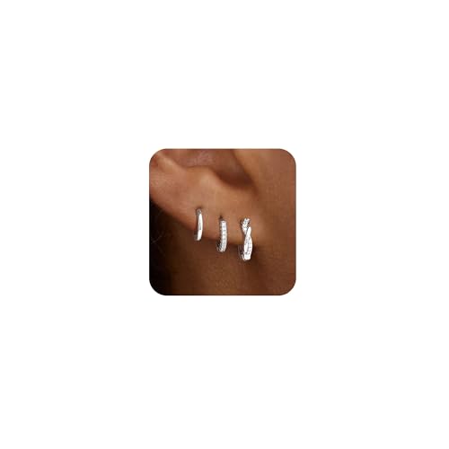 VIROMY Silber Ohrringe für Frauen 925 Silber Plattiert Twisted Zirkon Huggie Ohrringe für Frauen Trendy Hypoallergenic Schmuck für Sie(style6) von VIROMY
