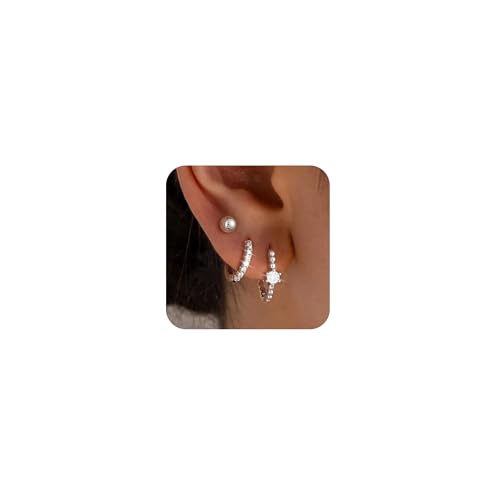 VIROMY Silber Ohrringe für Frauen 925 Silber plattiert Zirkon Perle Ohrringe Zarte Zirkon Perle Stud Hypoallergen Schmuck Geschenke für Sie(style4) von VIROMY
