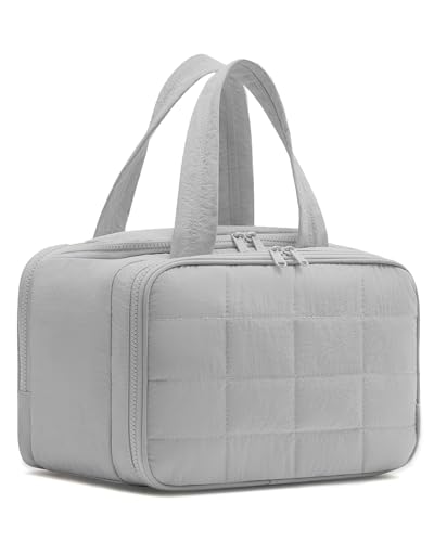 VIROTEE Reise-Kulturbeutel, Puffy weit offen, gesteppt, Make-up-Tasche für Damen, leichte Kosmetiktasche, Organizer mit Griff für Reisen, Zubehör, wichtige Toilettenartikel, grau, Puffy, gesteppt VIROTEE Reise-Kulturbeutel, Puffy weit offen, gesteppt, Make-up-Tasche für Damen, leichte Kosmetiktasche, Organizer mit Griff für Reisen, Zubehör, wichtige Toilettenartikel, grau, Puffy, gesteppt von TMEEIHNSS