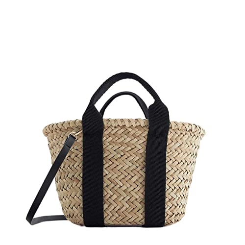 VIROYA strohtasche Casual Rattan Korb Tasche Designer Wicker gewebt Frauen Handtaschen Stroh Schulter Crossbody Taschen Sommer Strandtasche Große Totes (Color : Khaki, Size : 1) von VIROYA