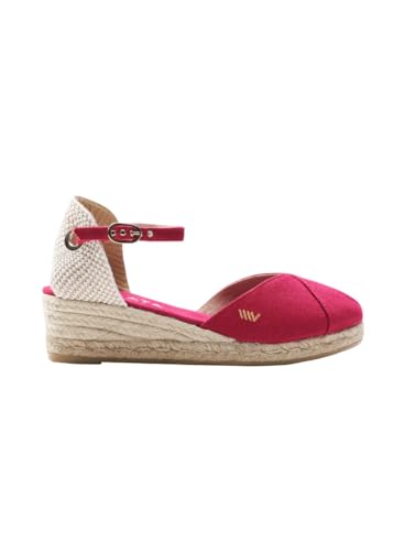 VISCATA Barcelona Handgefertigt in Spanien Formiga Canvas 5,1 cm Keilabsatz, Knöchelriemen, geschlossene Zehenpartie, klassischer Espadrillesabsatz, Cherry, 41 EU von VISCATA