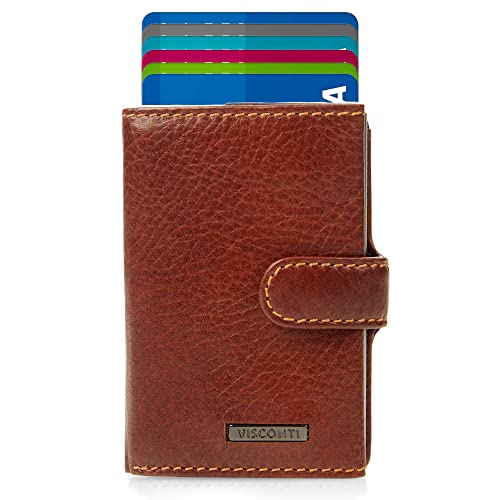 VISCONTI® Slim Wallet mit Münzfach & RFID-Schutz I Kartenetui bis 6 Karten I Kreditkartenetui klein Mini Portemonnaie aus echtem Leder Mini Geldbörse für Herren I Portmonee Geldbeutel - Oil Tan von VISCONTI