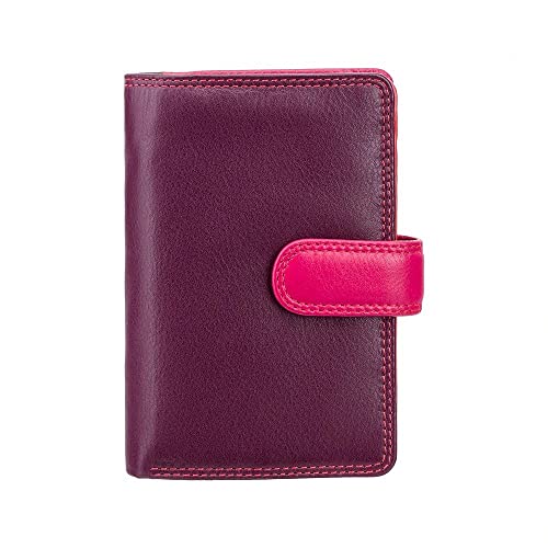 VISCONTI ® Leder Geldbeutel Damen RFID Schutz Geldbörse Damen Portemonnaie Bifold Mehrfarbig Portmonee in Geschenk-Box ''Rainbow'' (RB51 Plum Multi) von VISCONTI