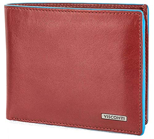 VISCONTI ® Leder Geldbörse Herren Portemonnaie Herren RFID Schutz Geldbeutel Herren Portmonee in Geschenk-Box : (Rot/Blau (Red/Blue)) von VISCONTI