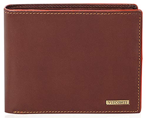 VISCONTI ® Leder Geldbörse Herren Portemonnaie Herren RFID Schutz Geldbeutel Herren Portmonee in Geschenk-Box: (Braun/Orange (Brown/Orange)) von VISCONTI