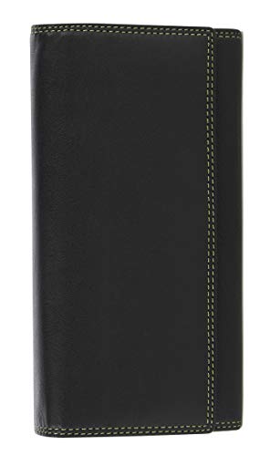 VISCONTI ® Leder Portemonnaie Damen RFID Schutz Geldbeutel Damen Geldbörse Bifold Mehrfarbig Portmonee in Geschenk-Box ''Rio'' (Black/Lime) von VISCONTI