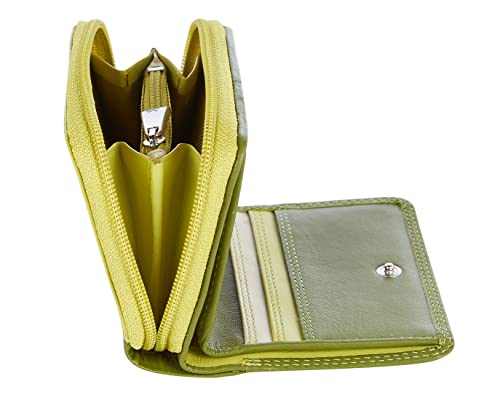 VISCONTI 100% Leder Geldbeutel Damen RFID Schutz Geldbörse Damen Portemonee Bifold Mehrfarbig Portmonee in Geschenk-Box ''Rainbow'' - Lime (Grün) von VISCONTI