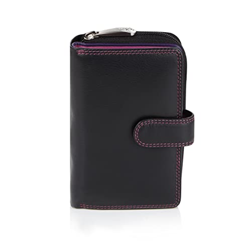 VISCONTI Bifold 100% Leder Damen Geldbörse Colorado Combination Leder Mehrfarbig portmonee (CD-22) RFID, Schwarz/Violett, Large von VISCONTI