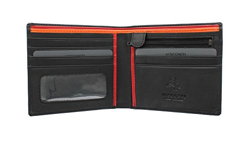 Visconti Bond-Kollektion LE CHIFFRE Herrenbrieftasche, Leder mit RFID-Schutz BD707 Schwarz/Orange/Rot von VISCONTI