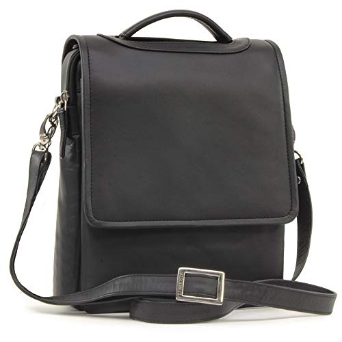 VISCONTI - Damen Leder Umhängetasche - Crossbody Bag Mittelgroß - Verstellbarer Schultergurt - Arbeitstasche für Notizbuch A5 - Grace 1603 - Schwarz von VISCONTI