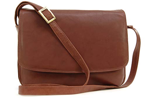 VISCONTI - Damen Leder Umhängetasche - Crossbody Bag Mittelgroß - Verstellbarer Schultergurt - Claudia - 03190 - Braun von VISCONTI