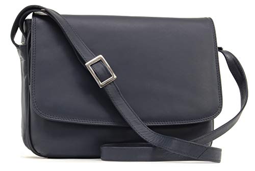 VISCONTI - Damen Leder Umhängetasche - Crossbody Bag Mittelgroß - Verstellbarer Schultergurt - Claudia - 03190 - Marine Blau von VISCONTI