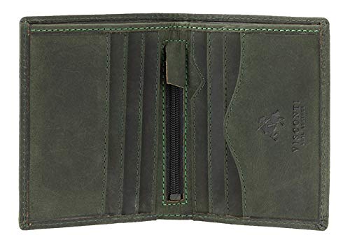 VISCONTI - Herren Leder Geldbörse Klein - Geldbeutel 6 Kartenfächer - Brieftasche/Wallet mit RFID Blocker - Geschenkbox - Arrow - 705 - Öl Grun von VISCONTI