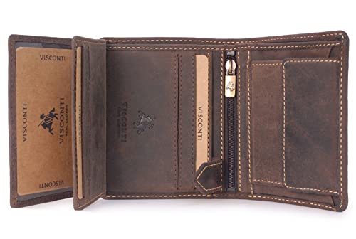 VISCONTI - Herren Leder Geldbörse Mittelgroß - Portmonee 8 Kartenfächer - Wallet mit Münzfach - RFID Schutz - Geschenkbox - Spear - 708 - Öl Braun von VISCONTI