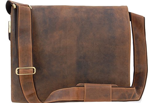VISCONTI - Herren Leder Laptoptasche 15 16 Zoll - Schultertasche Extra Groß - Arbeitstasche für Laptop und Notizbuch A4 - Harvard 16054 - Öl Hellbraun von VISCONTI