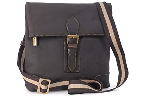 VISCONTI - Herren Leder Messenger Bag - Umhängetasche Klein - Verstellbarer Schultergurt - für Tablet und Notizbuch A5 - George - 16058 - Öl Braun von VISCONTI