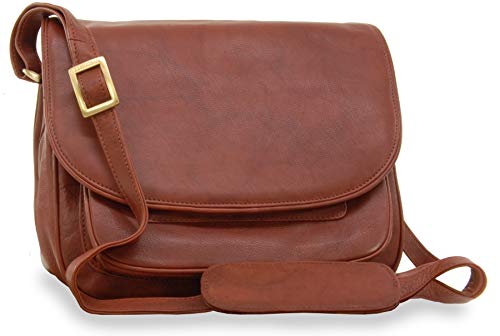 VISCONTI - Damen Leder Umhängetasche - Handtasche Mittelgroß - Crossbody Bag Für Notizbuch A5 - Verstellbarer Schultergurt - JOANNA 2195 - Braun von VISCONTI