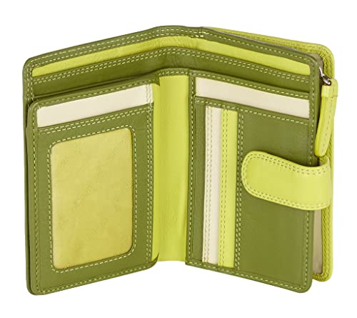 VISCONTI Leder Geldbeutel Damen RFID Schutz Geldbörse Damen Portemonnaie Bifold Mehrfarbig Portmonee in Geschenk-Box - Lime von VISCONTI