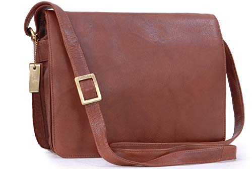 VISCONTI - Damen Leder Umhängetasche - Crossbody Bag Mittelgroß - Arbeitstasche mit Verstellbarer Schultergurt - Tess - 754 - Braun von VISCONTI