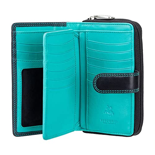 VISCONTI Leder Portemonnaie Damen RFID Schutz Geldbeutel Damen Geldbörse Bifold Mehrfarbig Portmonee in Geschenk-Box - Aqua von VISCONTI